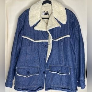 Vintage Sears Roebuck Heavy Sherpa Denim 70’s Chore Jacket Sz 46